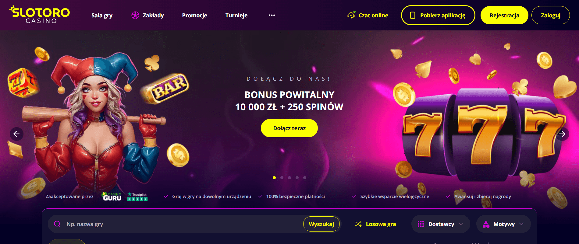 Slotoro_Zrzuty ekranu_Strona główna